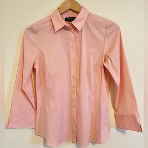 Lafayette 148 Designer Women Button Up Shirt sz‎ 6 Peach Pleated Business Casual